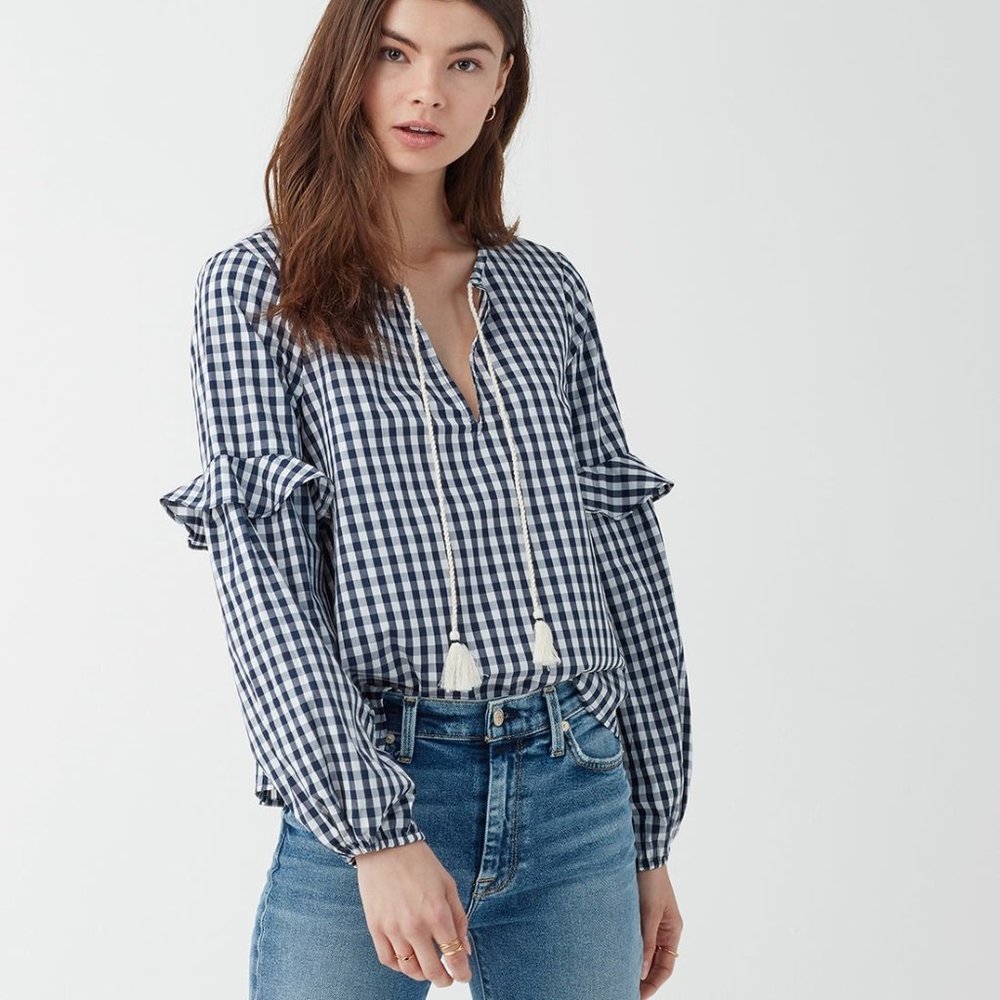 New Splendid Gingham Blouson Sleeve Top Blouse NWT Size XS - Picture 2 of 11